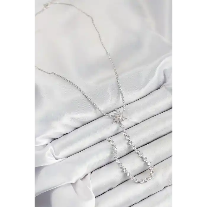 Pirinç Zirkon Taşlı Kutup Yıldızı Model Gold Renk Y Kolye