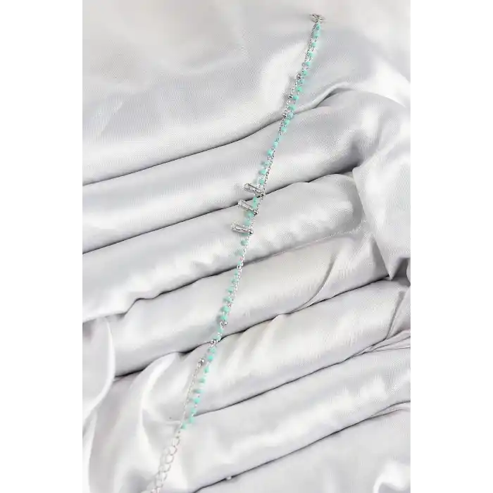 Pirinç Zirkon Taşlı Mavi Boncuklu Model Gümüş Renk Kadın Bileklik