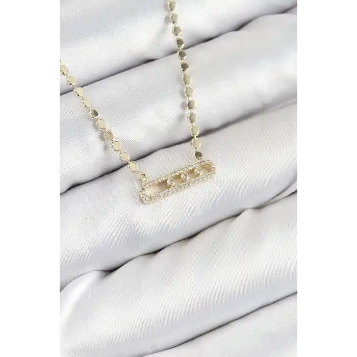 Pirinç Zirkon Taşlı Messika Model Ezme Zincir Gold Renk Kadın Kolye