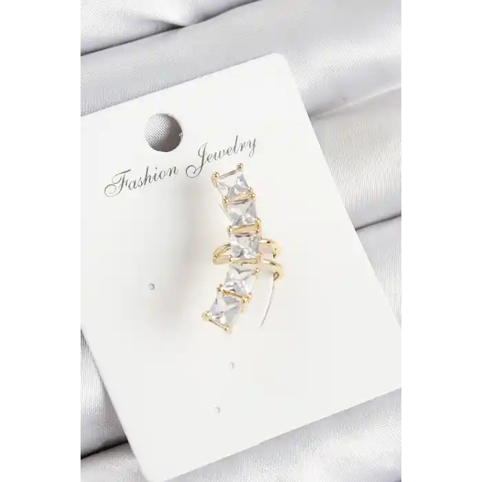 Pirinç Zirkon Taşlı Model Gold Renk Sağ Kıkırdak Küpe