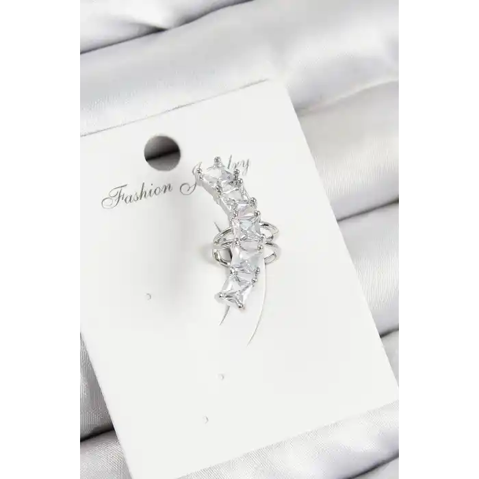 Pirinç Zirkon Taşlı Model Gümüş Renk Sağ Kıkırdak Küpe