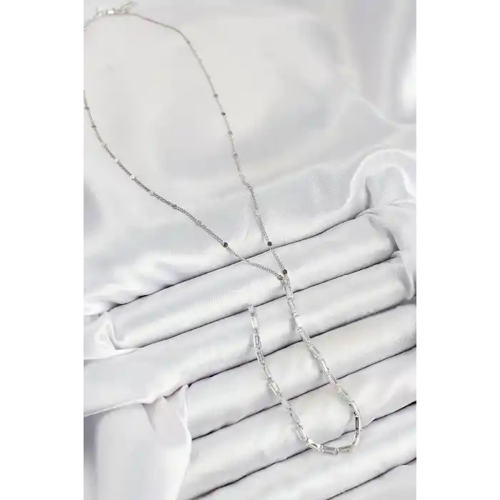 Pirinç Zirkon Taşlı Model Gümüş Renk Y Kolye