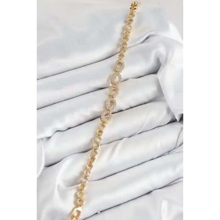 Pirinç Zirkon Taşlı Oval Model Gold Renk Kadın Bileklik