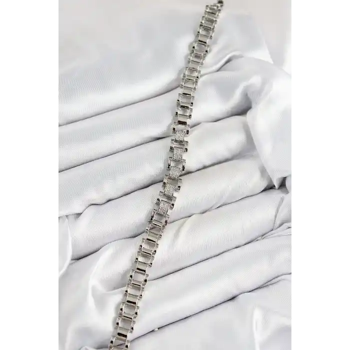 Pirinç Zirkon Taşlı Parçalı Model Gümüş Renk Kadın Bileklik