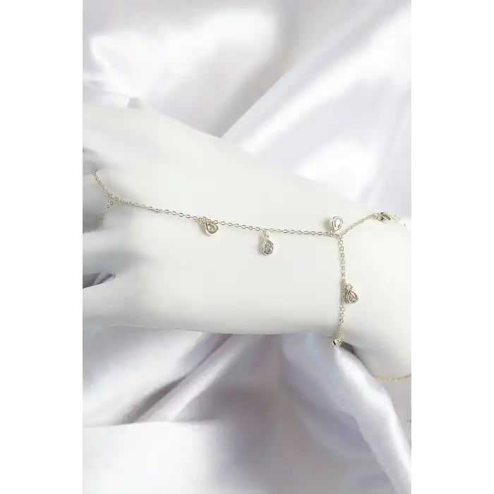 Pirinç Zirkon Taşlı Sallantılı Damla Model Gold Renk Kadın Şahmeran