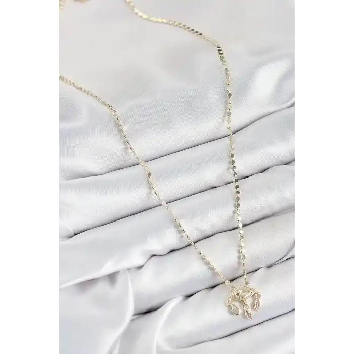 Pirinç Zirkon Taşlı Sallantılı Göz Model Ezme Zincir Gold Renk Kadın Kolye
