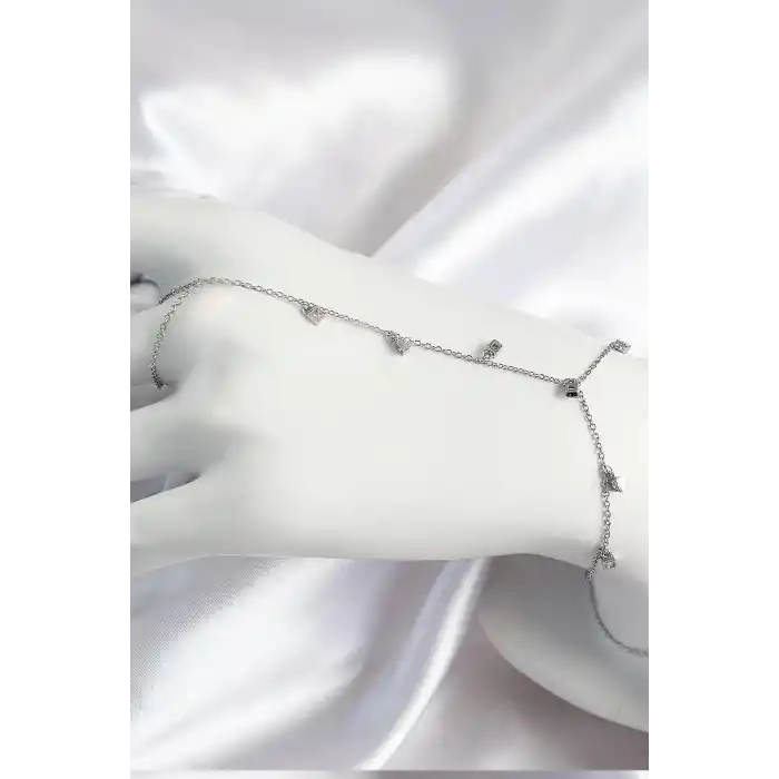 Pirinç Zirkon Taşlı Sallantılı Model Gümüş Renk Kadın Şahmeran