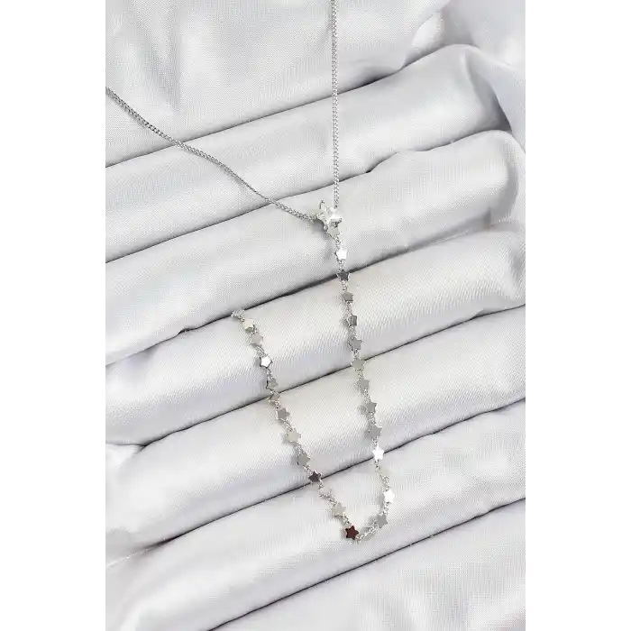 Pirinç Zirkon Taşlı Yıldız Figürlü Y Model Gümüş Renk Kadın Kolye