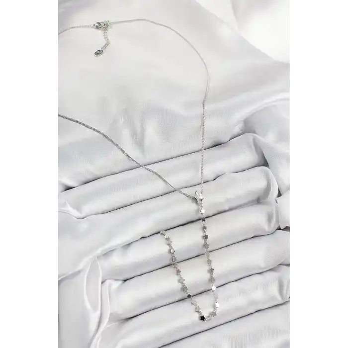 Pirinç Zirkon Taşlı Yıldız Figürlü Y Model Gümüş Renk Kadın Kolye