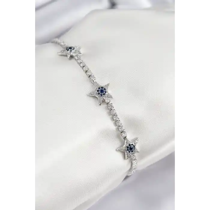 Pirinç Zirkon Taşlı Yıldız Model Gümüş Renk Kadın Bileklik