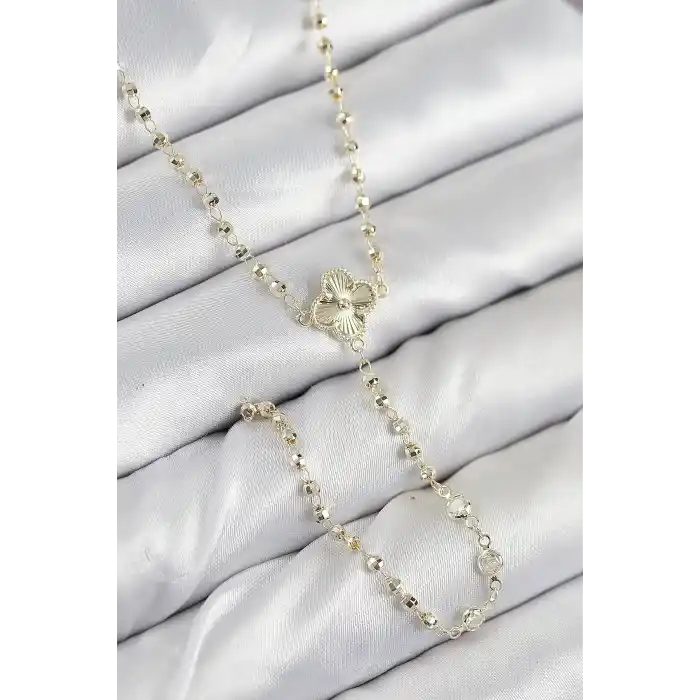 Pirinç Zirkon Taşlı Yonca Model Gold Renk Kadın Y Kolye