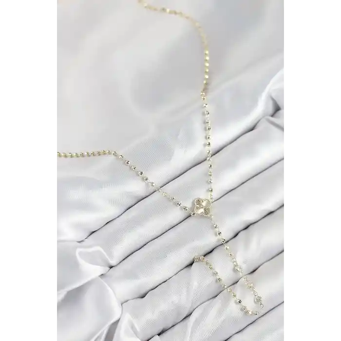 Pirinç Zirkon Taşlı Yonca Model Gold Renk Kadın Y Kolye