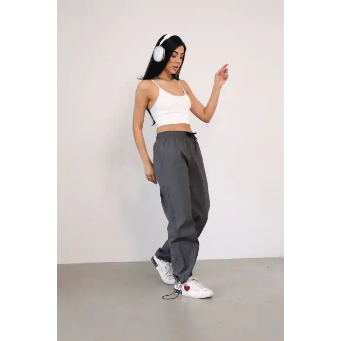 Praşut Kumaş Paça Cepli Baggy Eşofman - Antrasit