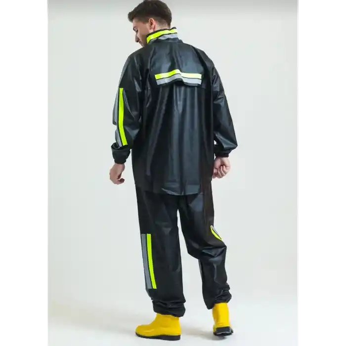 Premium Motorcu Kurye Yağmurluk Takım Su Geçirmez PVC Kumaş Reflektörlü TÜBİTAK Onaylı - Siyah