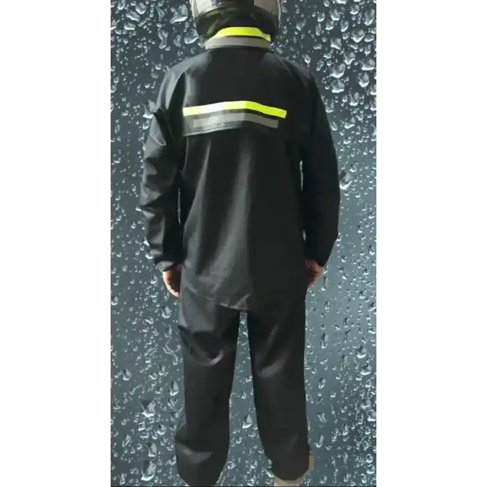Premium Motorcu Kurye Yağmurluk Takım Su Geçirmez PVC Kumaş Reflektörlü TÜBİTAK Onaylı - Siyah