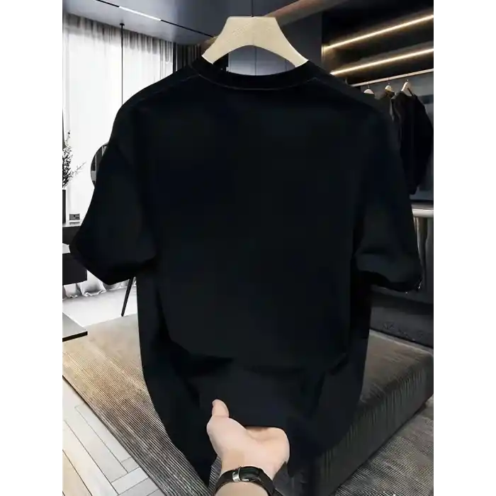 Rahat Bisiklet Yaka Tişört, Yaratıcı Karikatür Baskı - Yumuşak Polyester, Her Mevsim Giyilebilir- Siyah