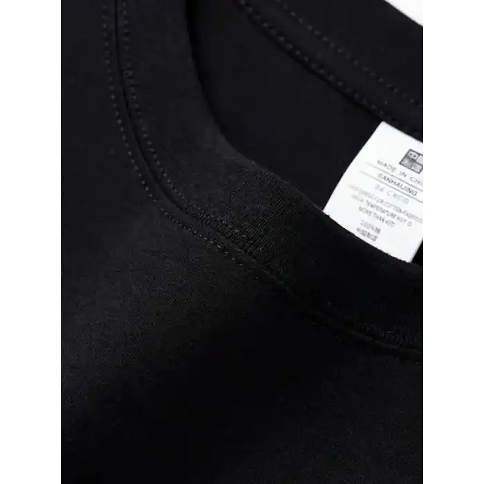 Rahat Bisiklet Yaka Tişört, Yaratıcı Karikatür Baskı - Yumuşak Polyester, Her Mevsim Giyilebilir- Siyah