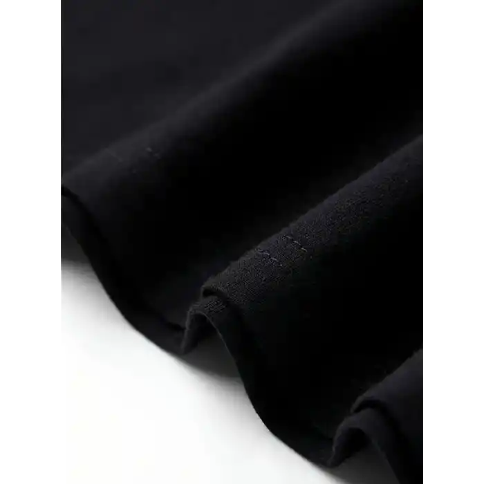 Rahat Bisiklet Yaka Tişört, Yaratıcı Karikatür Baskı - Yumuşak Polyester, Her Mevsim Giyilebilir- Siyah