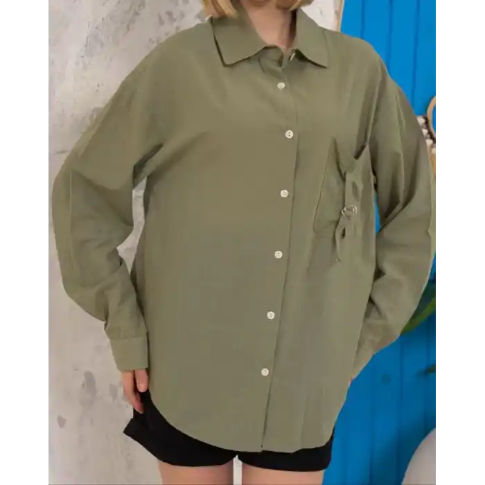 Relax fit keten gömlek haki s255349