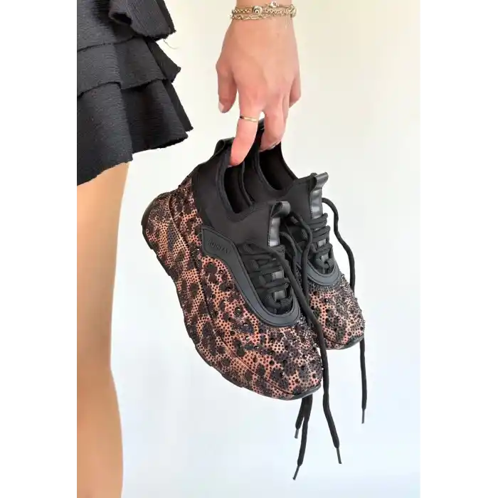 Rimay Kahverengi Cilt Boncuk İşlemeli Spor Ayakkabı