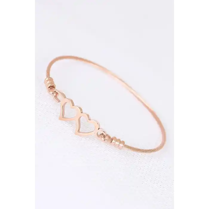 Rose Çelik Çift Kalp Figürlü Erkek Kelepçe Bileklik