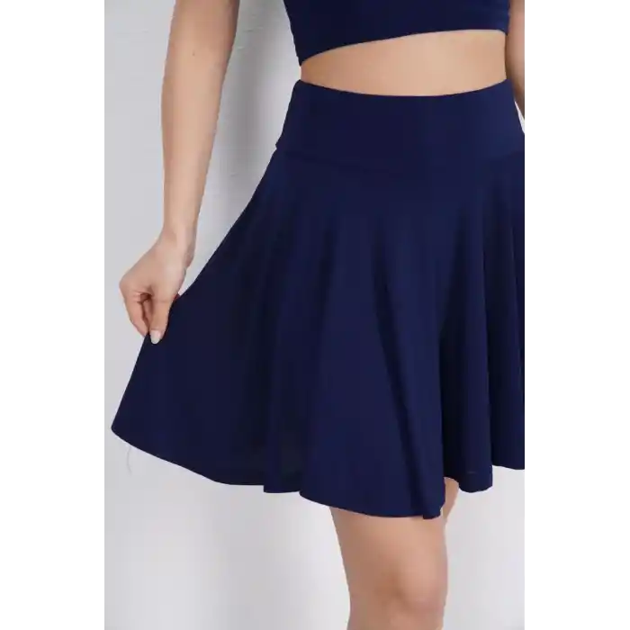 Sendy Kumaş Bisiklet Yaka Crop Şortlu Etek ikili Takım - Lacivert