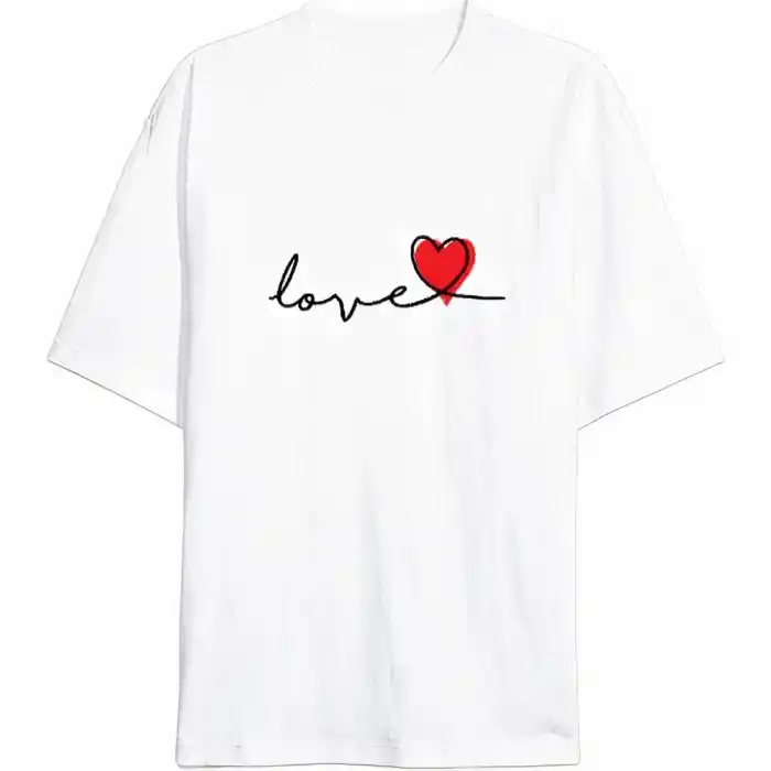 Sevgililer Günü İçin Özel Tasarım Love Baskılı T-shirt - Beyaz