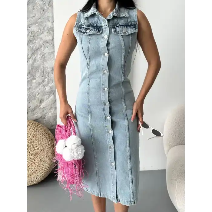 Sıfır kol kar yıkama tunik ceket mavi d2520