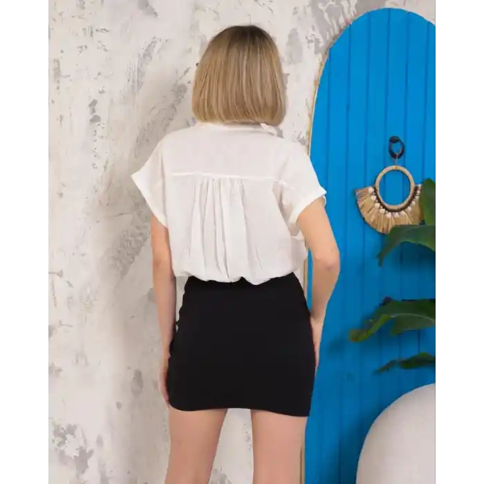 Sıfır kollu bağlamalı crop gömlek beyaz s255359