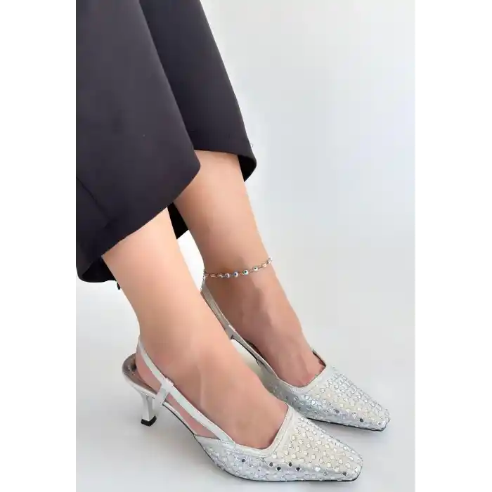 Sione Gümüş Cilt Topuklu Ayakkabı