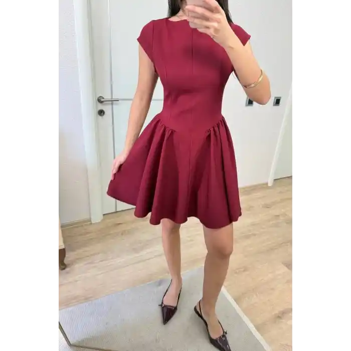 Sırt dekolteli Çan Detaylı Mini Elbise - Bordo