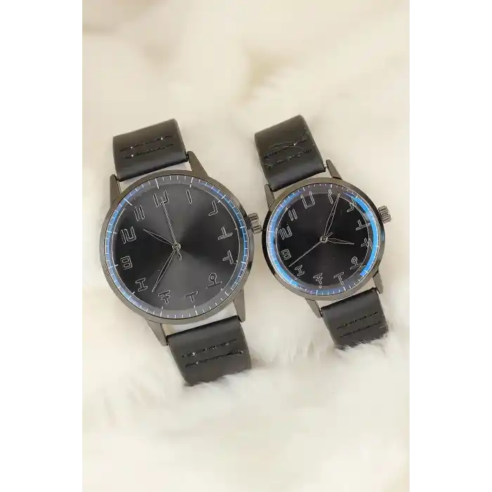 Siyah Deri Kordonlu Füme Renk Metal Kasa Sevgili Saatleri