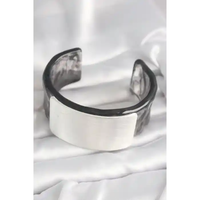 Siyah Mermer Desen Akrilik Plastik Dikdörtgen Plaka Model Vintage Kadın Bilezik