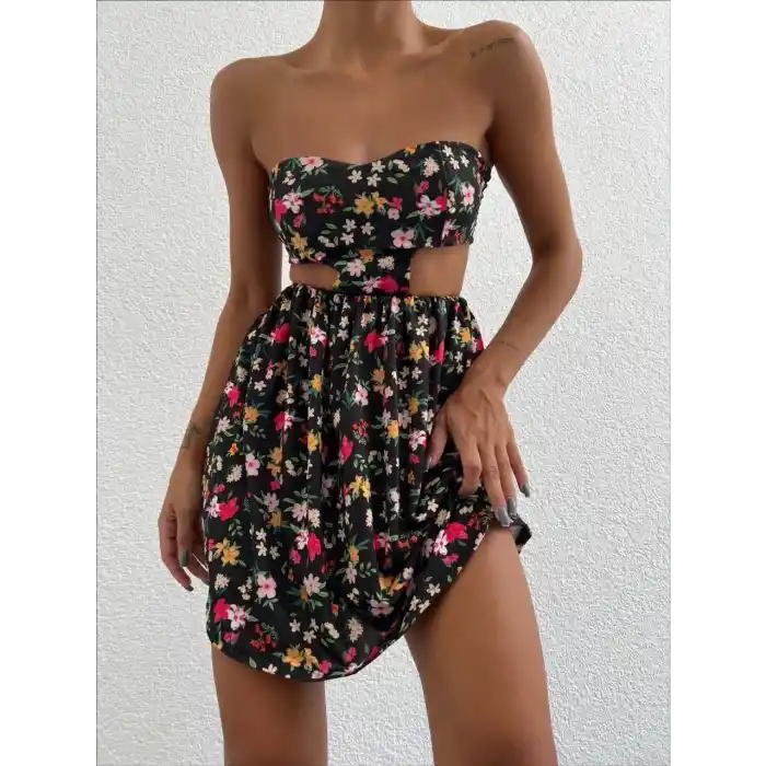 Straplez elbise baskılı