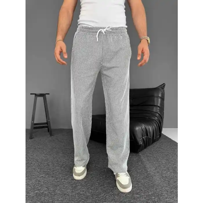 Su Yolu Çizgili Cepli Pantalon Yazlık - Gri