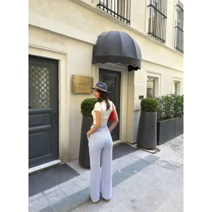 Su Yolu Çizgili kolay Kombinle Ne Bilir Cepli Pantolon - Açık Mavi