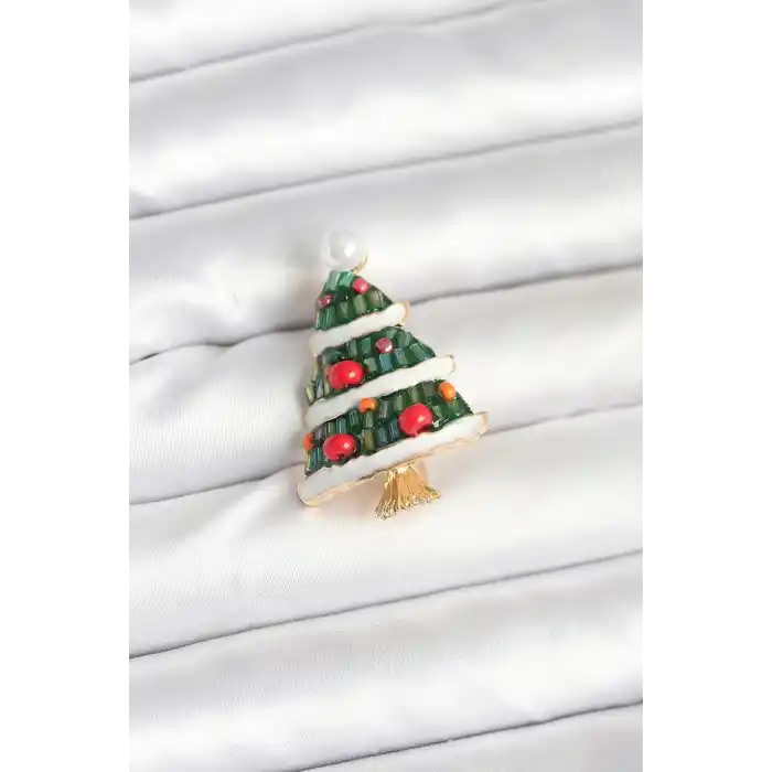 Süslü Çam Ağacı Model Yılbaşı Temalı Broş
