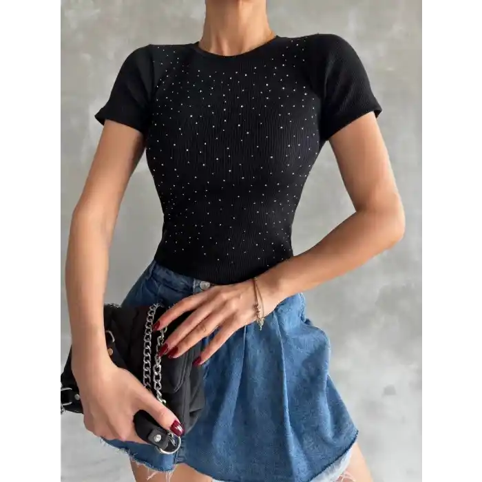 Taş baskılı kaş korse bluz