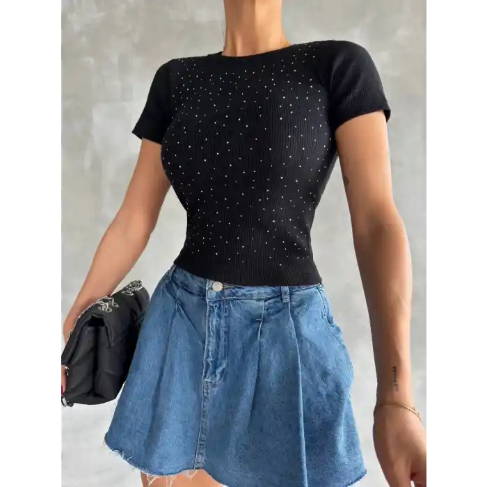 Taş baskılı kaş korse bluz