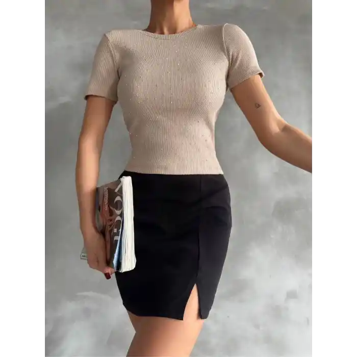 Taş baskılı kaş korse bluz