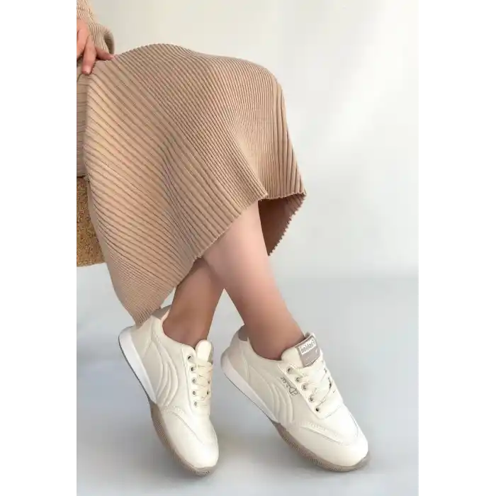 Tawen Bej Cilt Bağcıklı Spor Ayakkabı