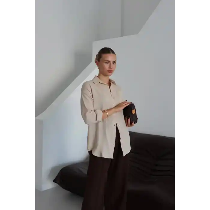 Tek cepli müslin gömlek bej pt