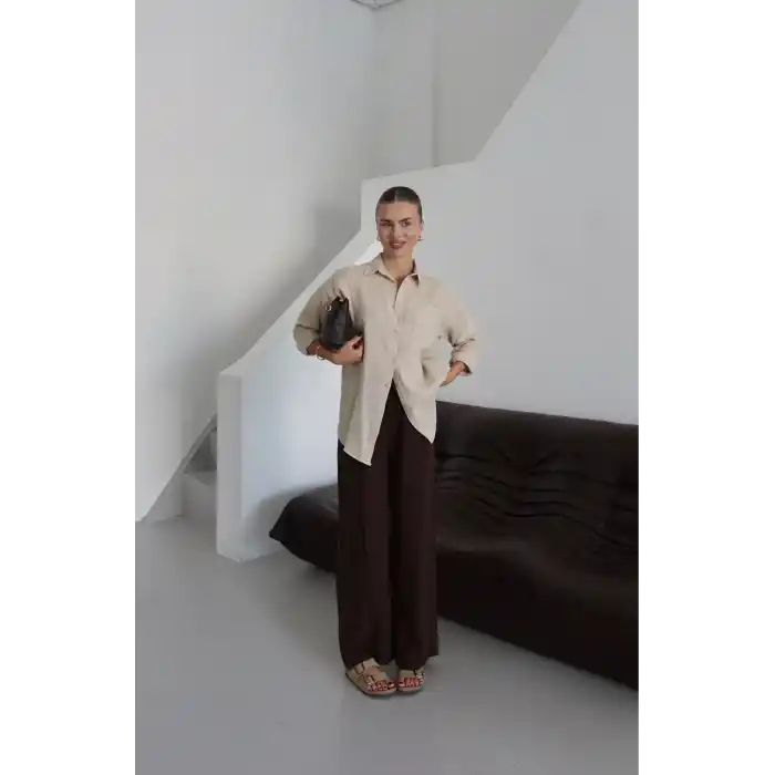 Tek cepli müslin gömlek bej pt