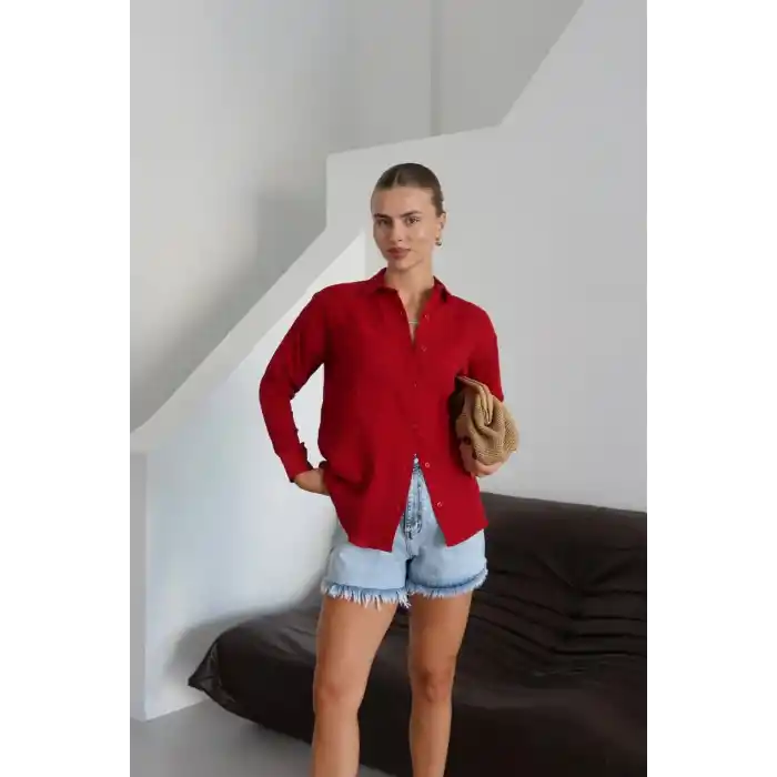 Tek cepli müslin gömlek bordo pt