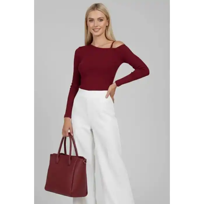 Tek Omuz İpli Bluz Bordo t4328