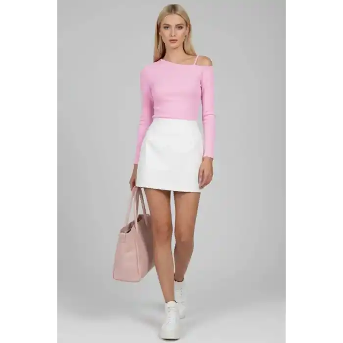 Tek Omuz İpli Bluz Pembe T4328