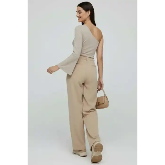 Tek Omuzlu Basic Bluz Vizon T4275