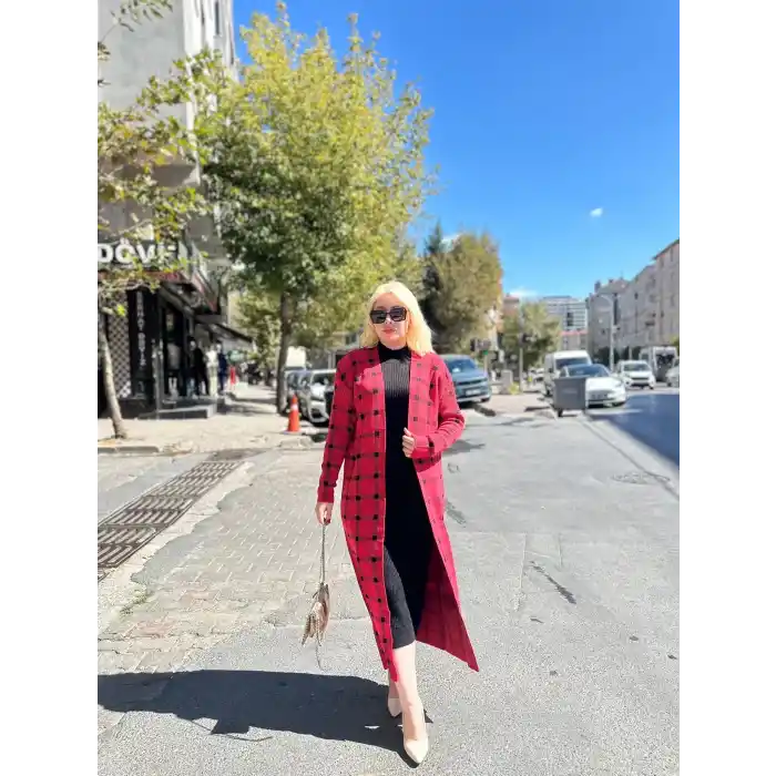 Triko Hırka elbise ikili takım kırmızıSiyah