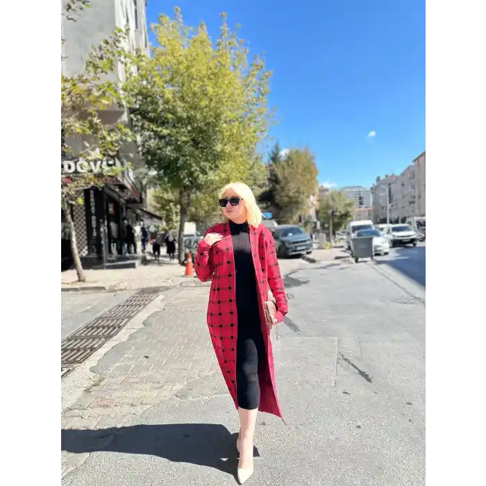 Triko Hırka elbise ikili takım kırmızıSiyah