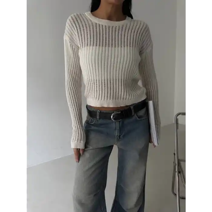 Triko transparent bluz beyaz